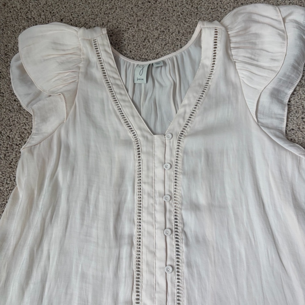 Joie Cream Ruffle Sleeve Top size m - Picture 7 of 9